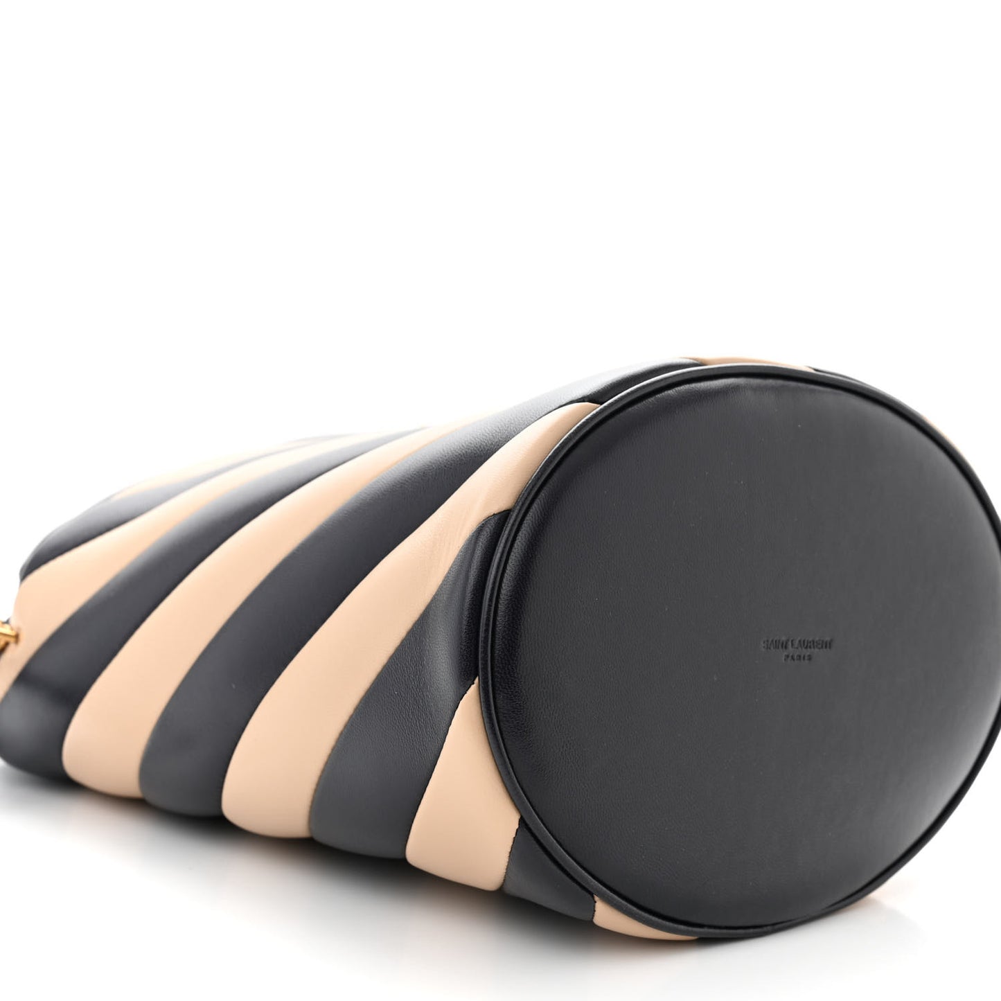 Lambskin Striped Drawstring Bag Black Beige