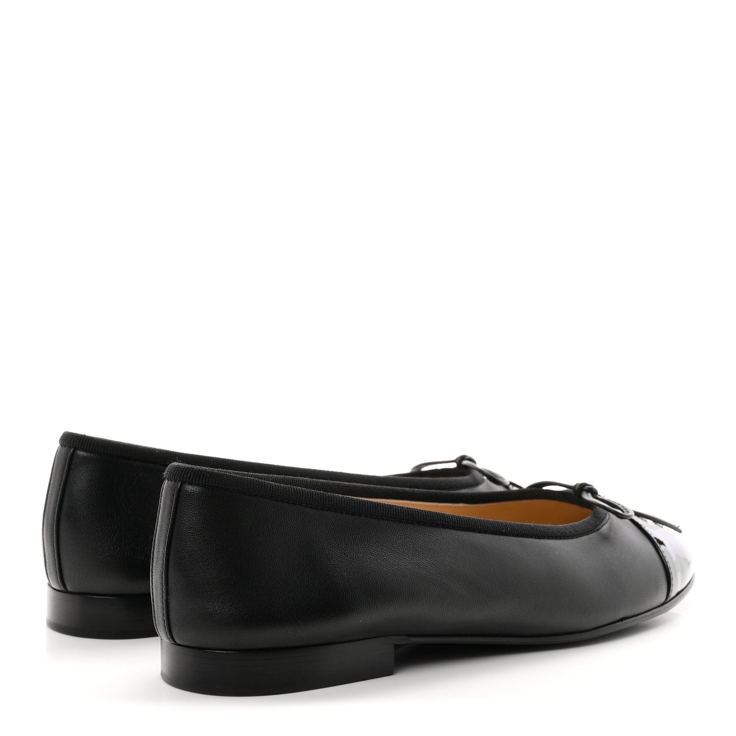 Lambskin Patent Cap Toe Ballerina Flats 37 Black