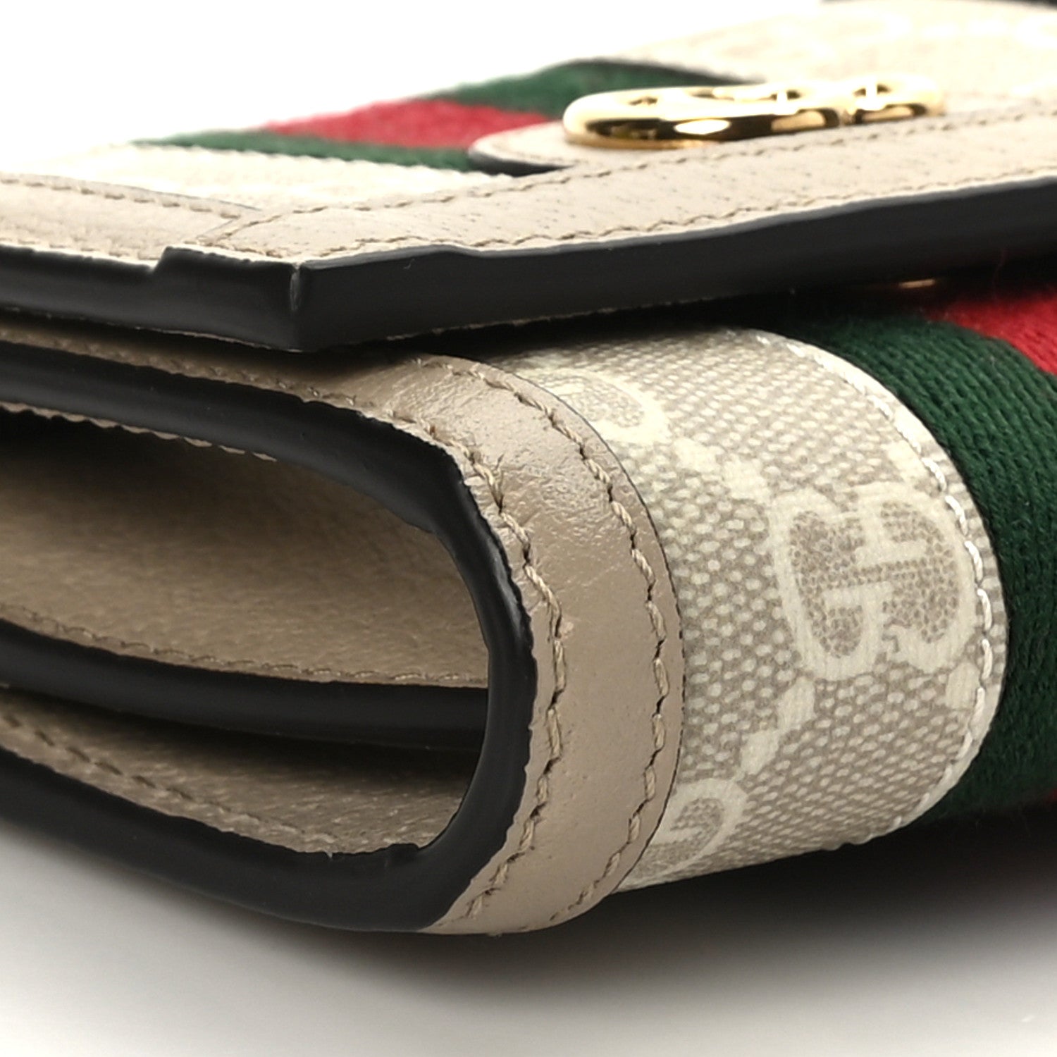 Gucci GG Supreme Monogram Textured Dollar Calfskin Web Ophidia Card Case Wallet Beige Mystic White Oatmeal 7 of 8