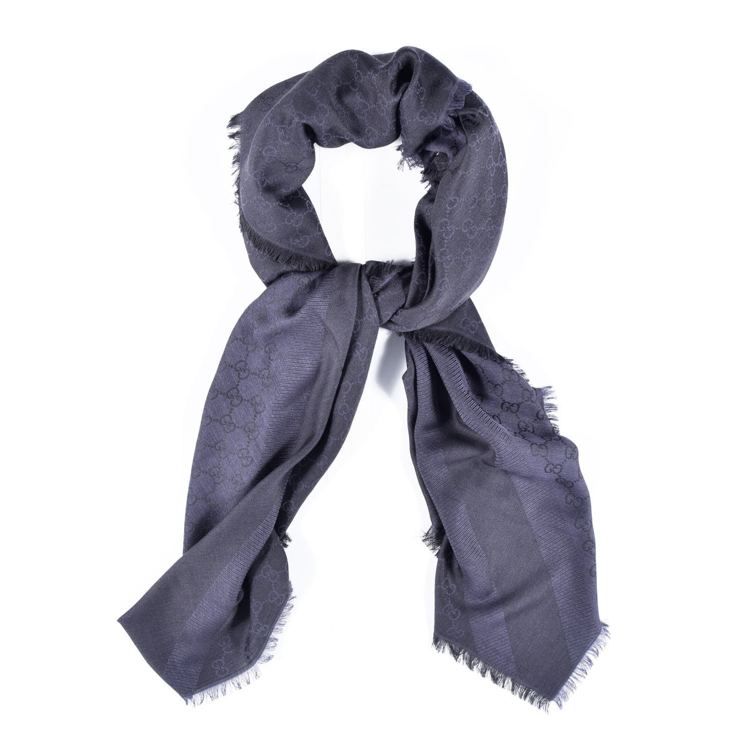 Gucci Wool Silk Monogram Fringe Shawl Dark Grey 1 of 3