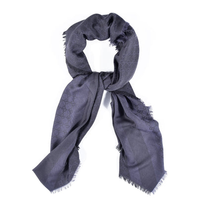 Gucci Wool Silk Monogram Fringe Shawl Dark Grey 1 of 3