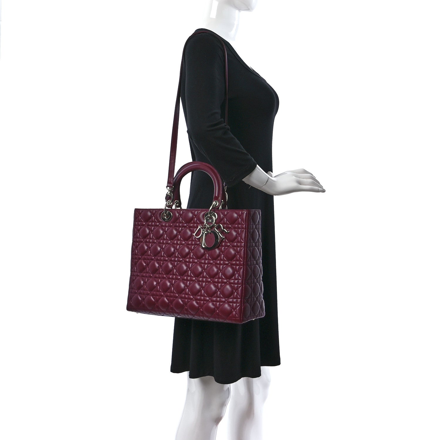 Christian Dior Lambskin Cannage Large Lady Dior Burgundy 2 of 10