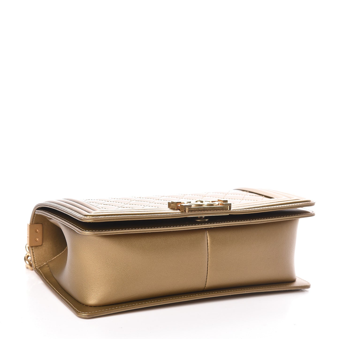 Metallic Patent Calfskin Quilted Medium Boy Flap Gold