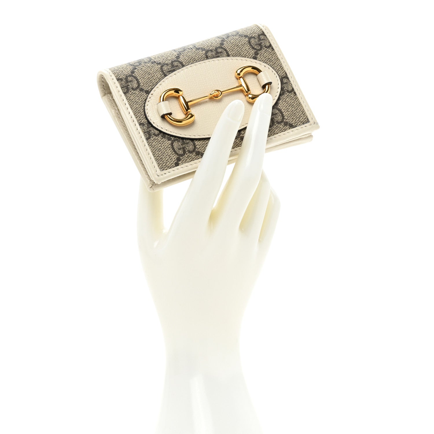 Gucci GG Supreme Monogram Azalea Calfskin Horsebit 1955 Card Case Wallet Beige Ebony Mystic White 2 of 12
