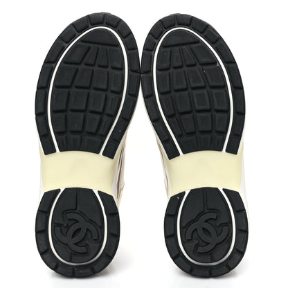 Chanel Fabric Laminated Calfskin Stretch CC Sneakers 36.5 White Gold Silver 5 of 8
