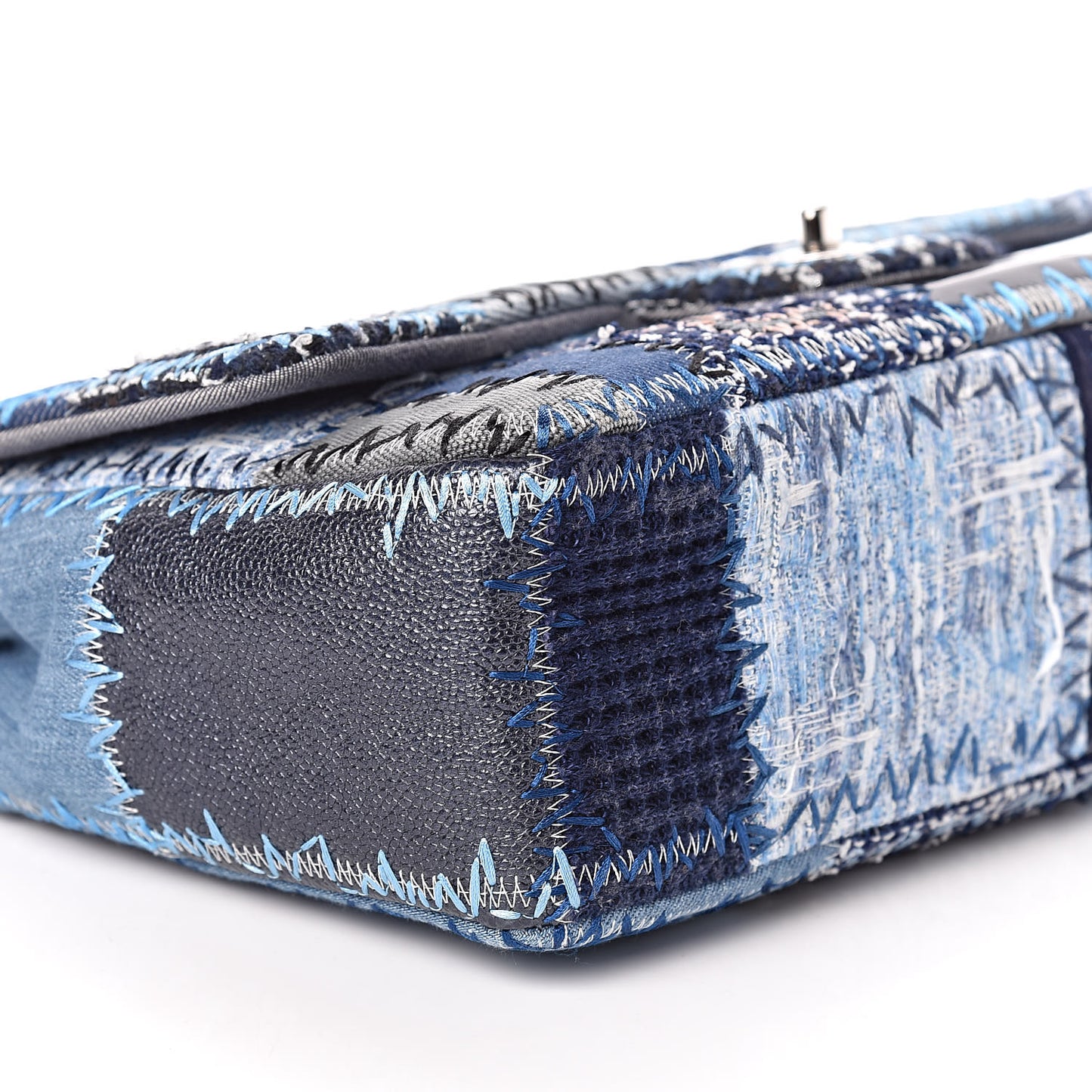 Denim Tweed Patchwork Jumbo Single Flap Blue