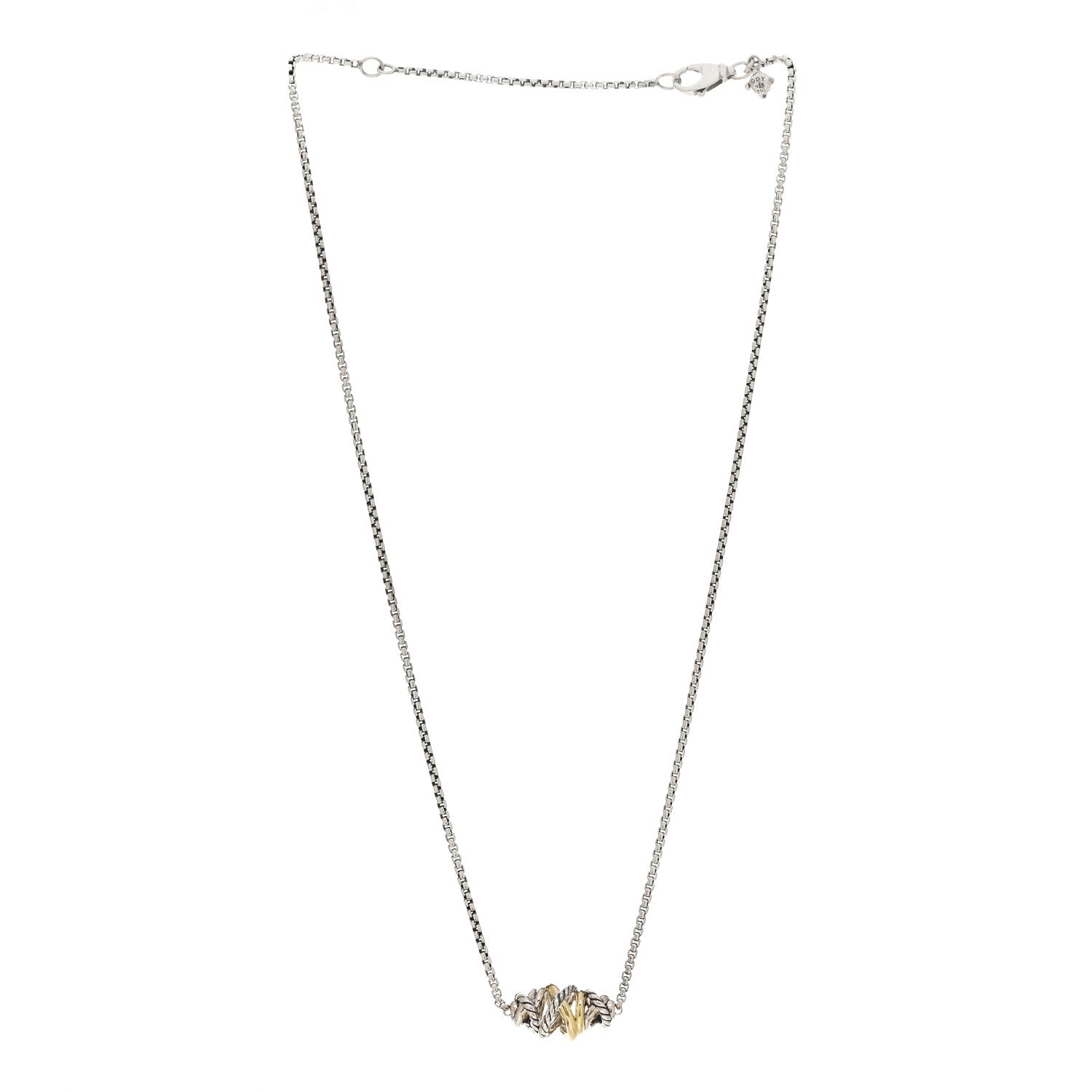 David Yurman Sterling Silver 18K Yellow Gold Crossover Single Station Pendant Necklace 3 of 4
