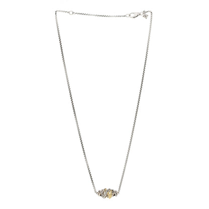 David Yurman Sterling Silver 18K Yellow Gold Crossover Single Station Pendant Necklace 3 of 4