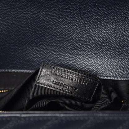 Saint Laurent Grain De Poudre Matelasse Chevron Large Monogram Satchel Midnight Blue 7 of 10