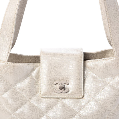 Chanel Metallic Caviar Quilted Shoulder Bag White 12 of 14