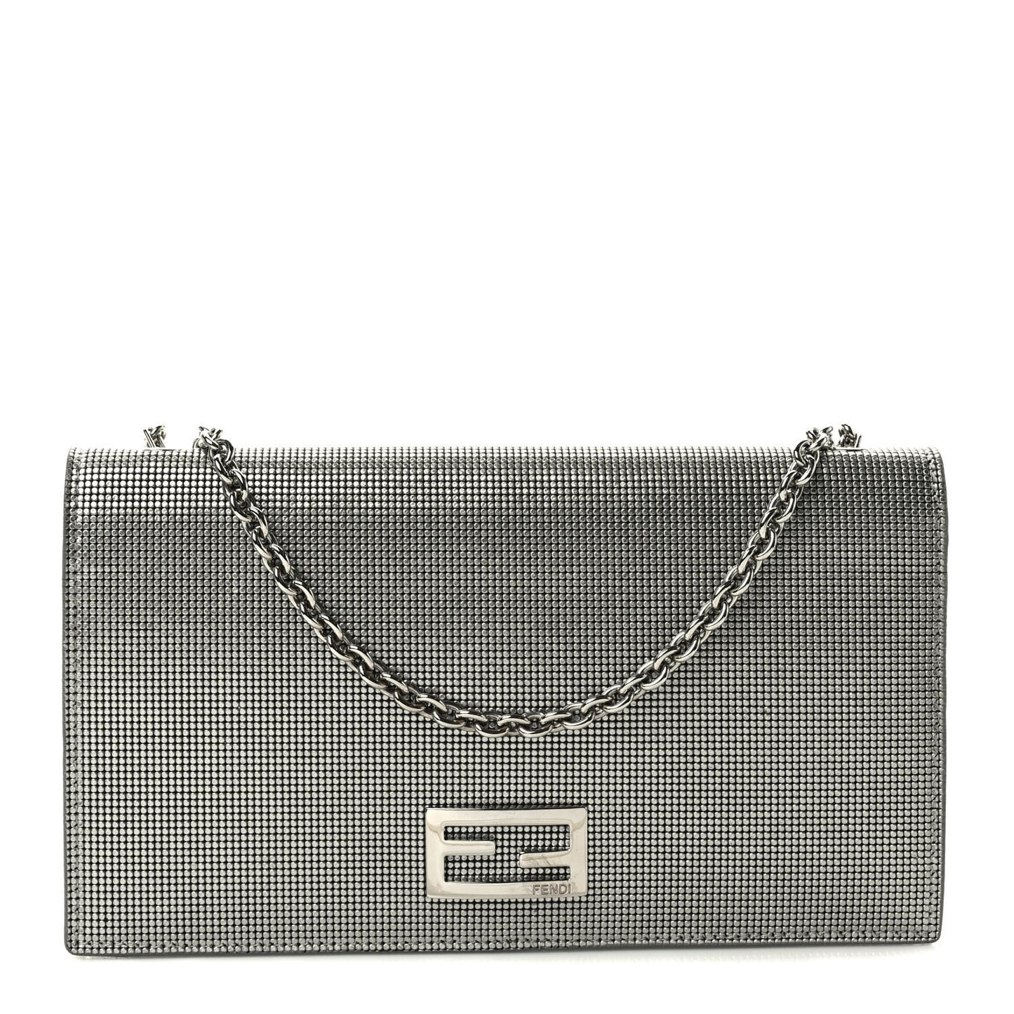 Metallic Calfskin Wallet On Chain Silver