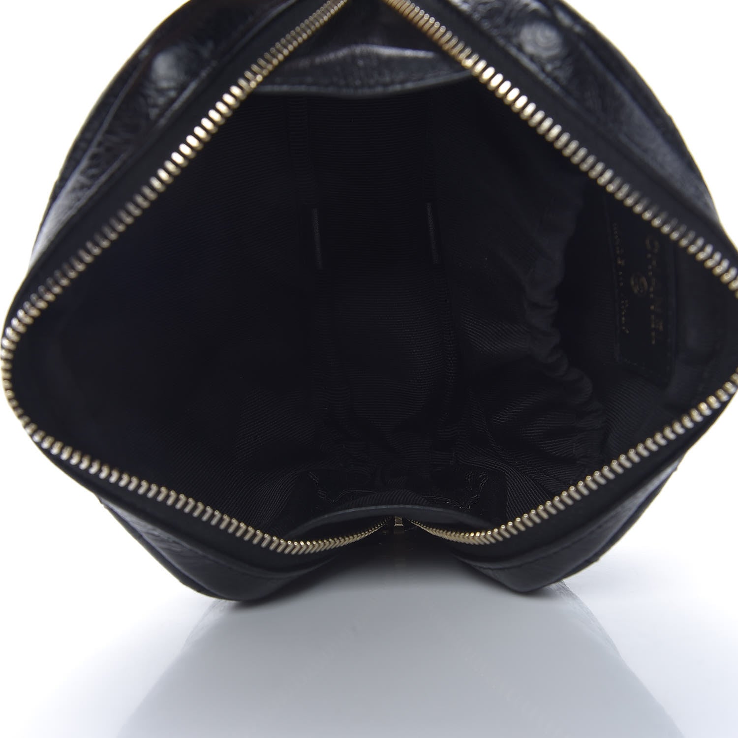 Chanel Camellia Calfskin Embossed Quilted Enamel CC Cosmetic Case Black 5 of 8