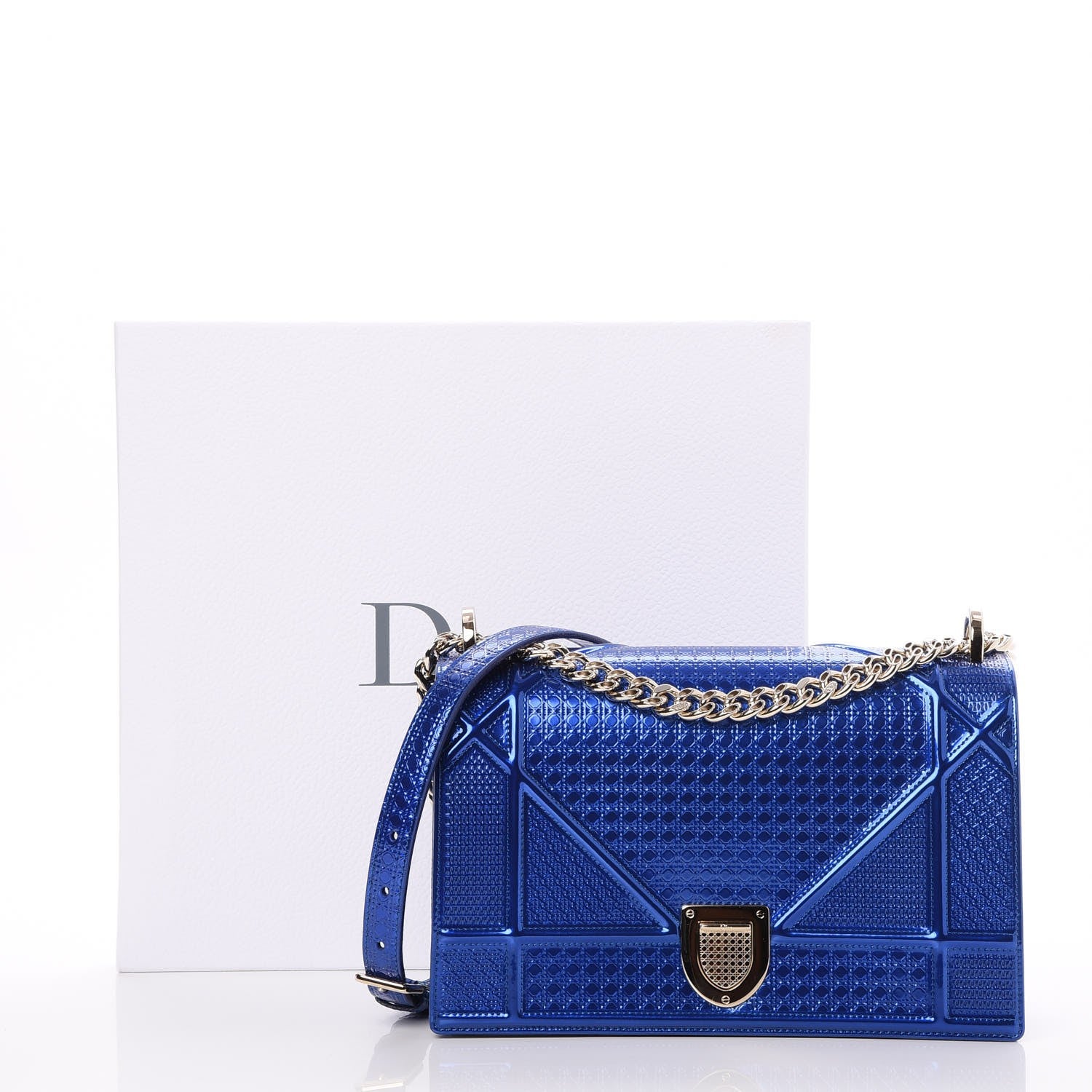 Christian Dior Metallic Patent Micro-Cannage Medium Diorama Flap Bag Blue 8 of 8