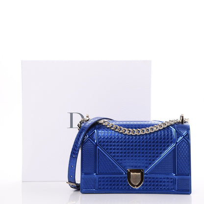 Christian Dior Metallic Patent Micro-Cannage Medium Diorama Flap Bag Blue 8 of 8