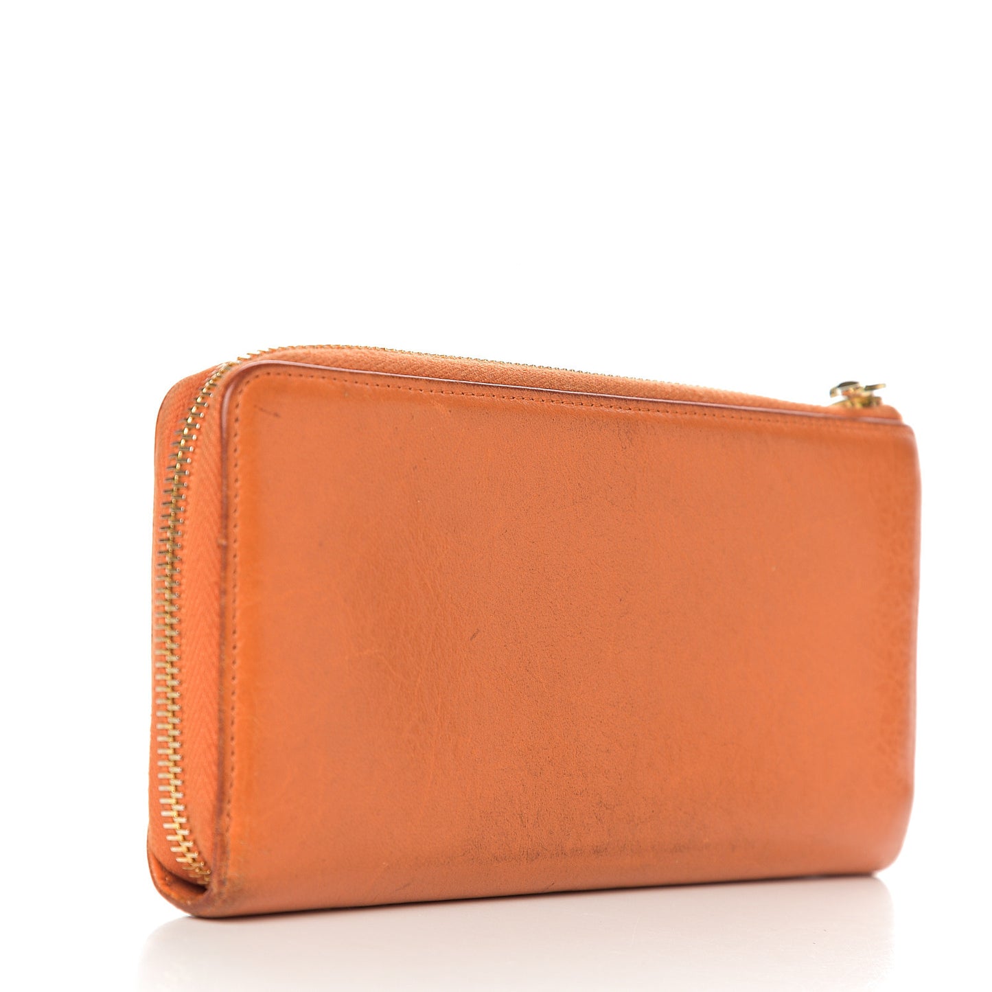 Agneau Classic Hardware Continental Zip Around Wallet Tangerine