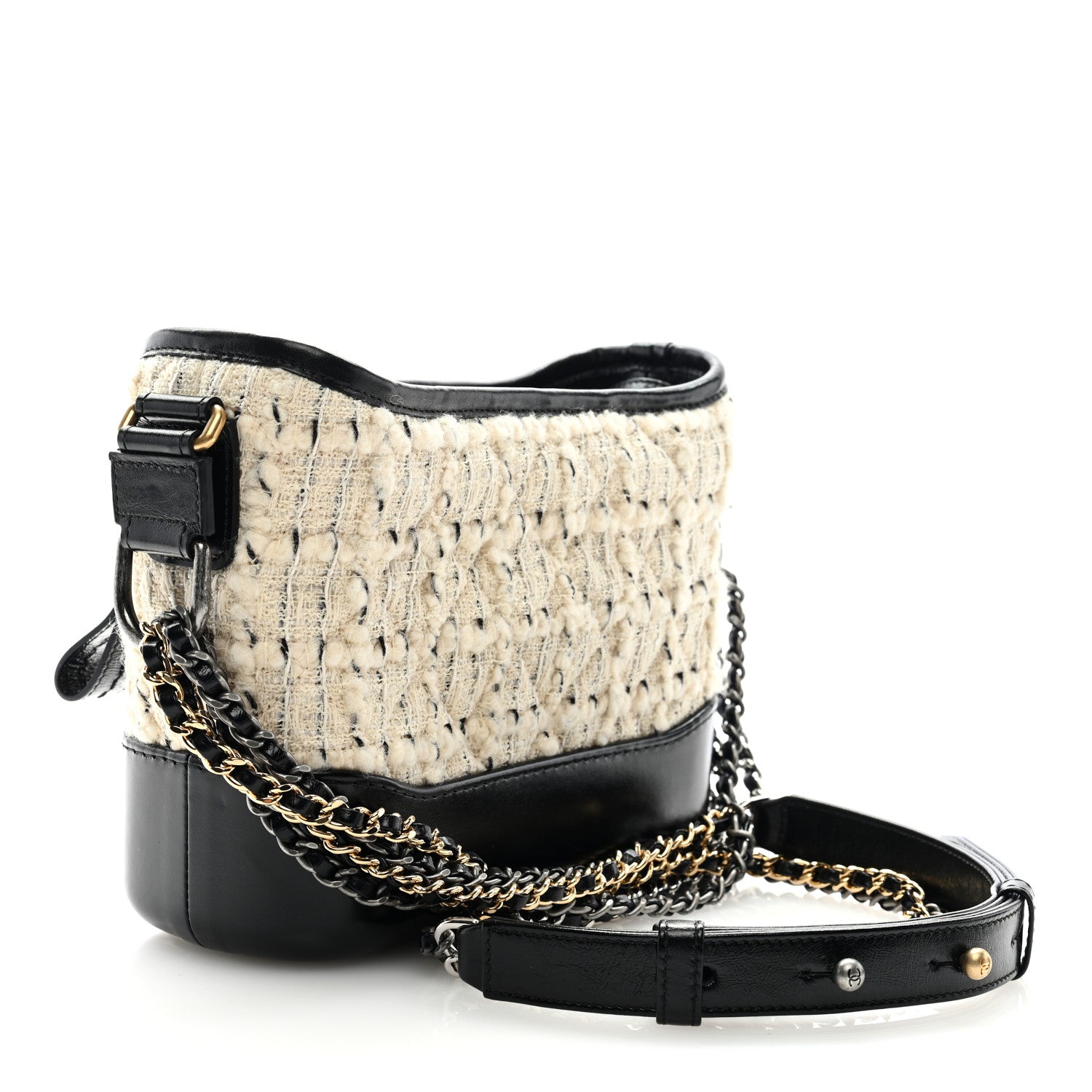 Chanel Tweed Calfskin Quilted Small Gabrielle Hobo Ivory Black 3 of 9