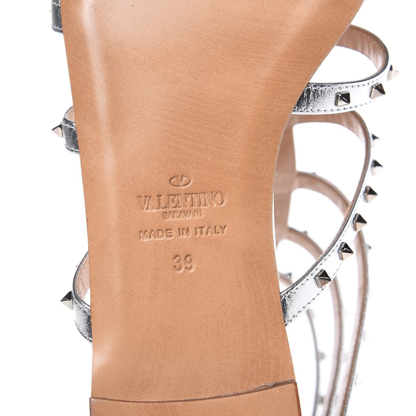 Metallic Nappa Lovestud Caged Flat Sandals 39 Silver