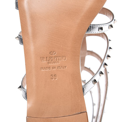 Valentino Garavani Metallic Nappa Lovestud Caged Flat Sandals 39 Silver 6 of 8