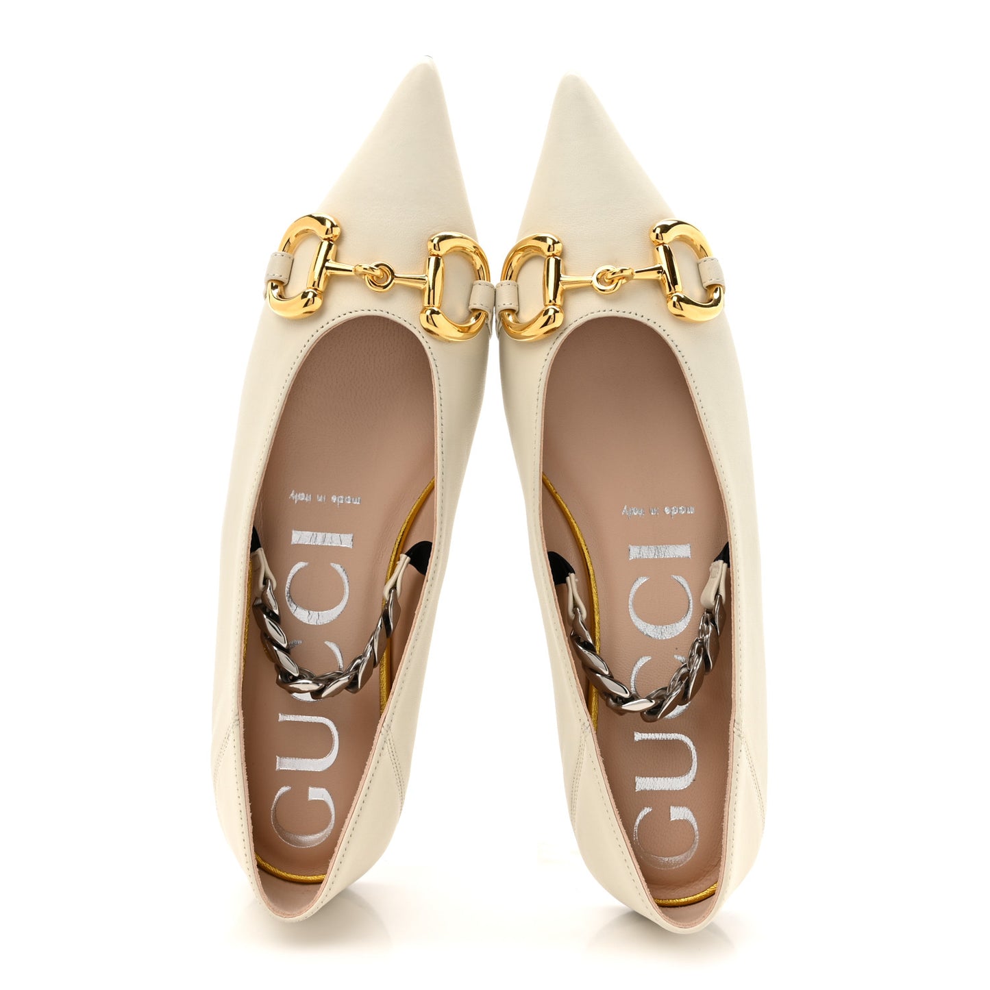 Nappa Lumiere Deva Horsebit Chain Embellished Flats 35.5 Dusty White