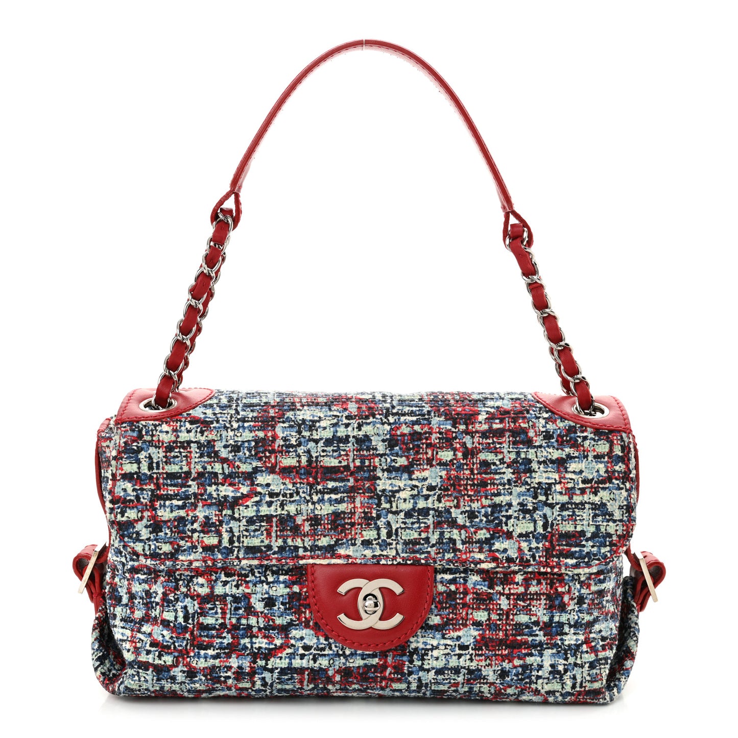 Tweed Lambskin Flap Blue Red