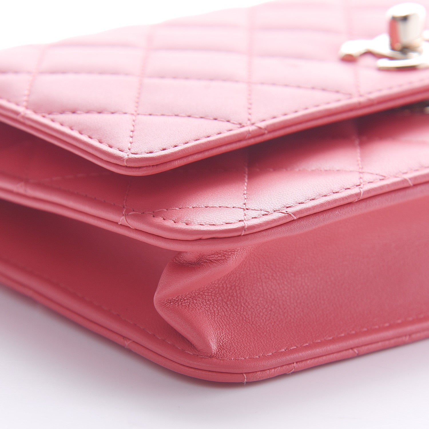 Chanel Lambskin Quilted Trendy CC Wallet On Chain WOC Bright Pink 10 of 12