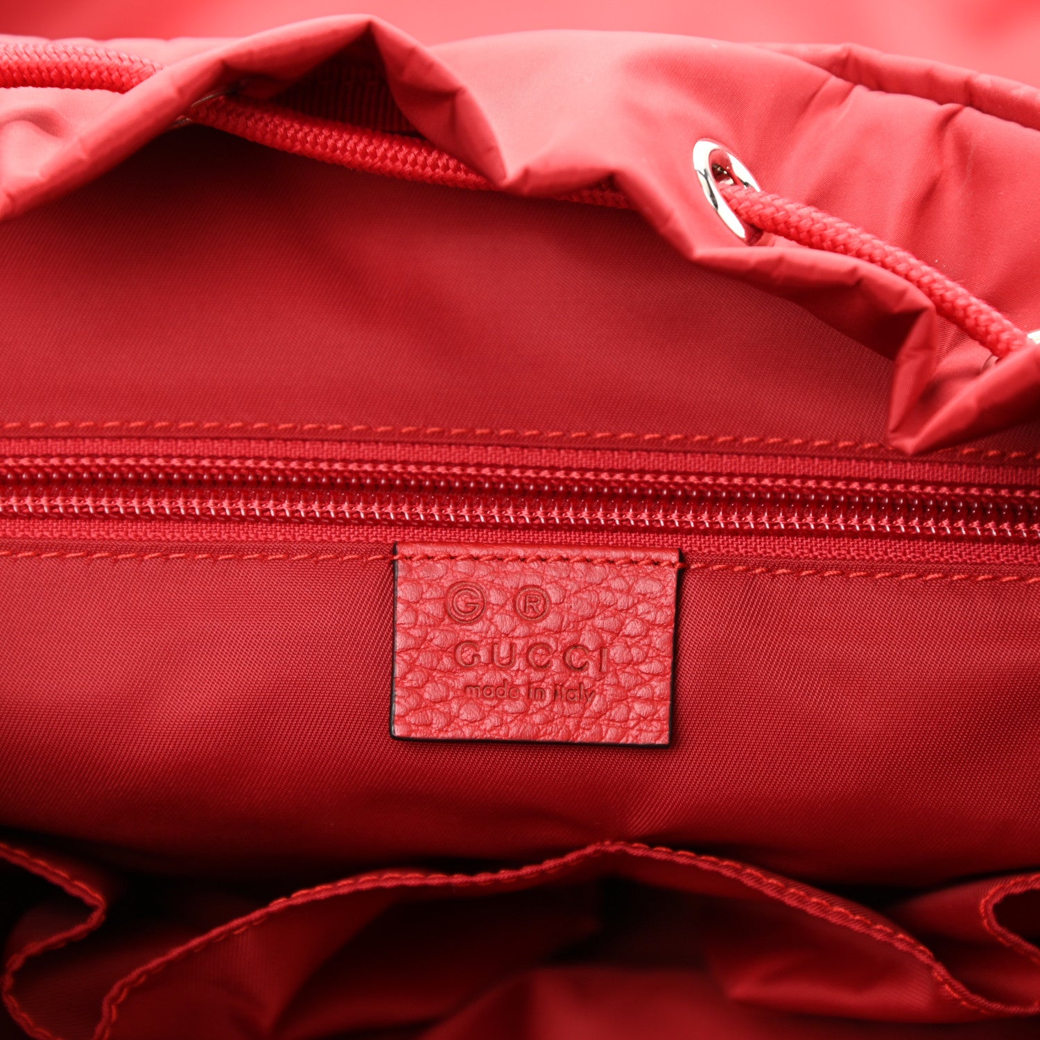 Gucci Nylon Monogram Dollar Calfskin Medium Light Double Buckle Backpack Vibrant Red 6 of 8