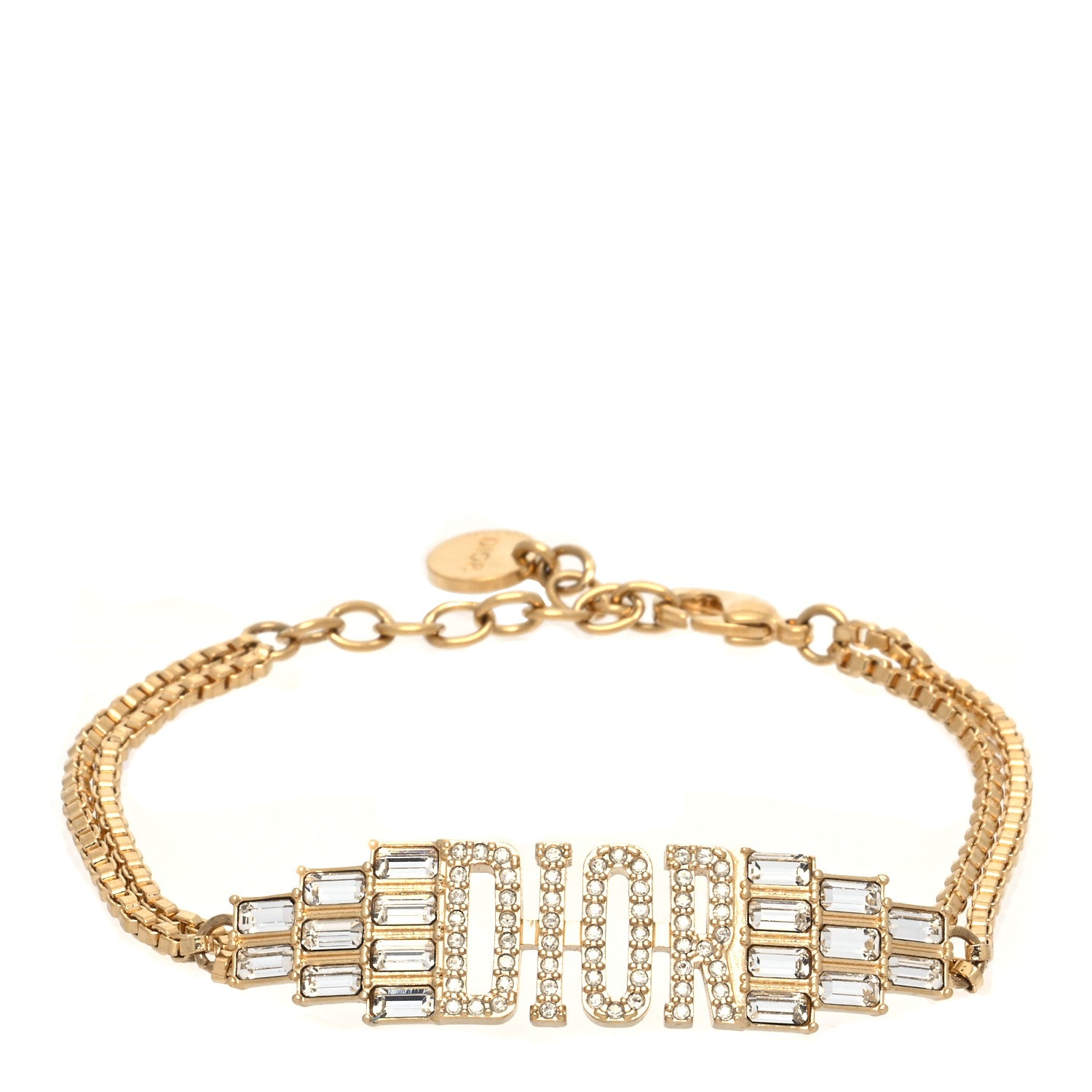 Christian Dior Crystal Metal Logo Bracelet Gold 1 of 6