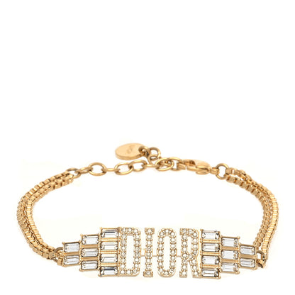 Christian Dior Crystal Metal Logo Bracelet Gold 1 of 6