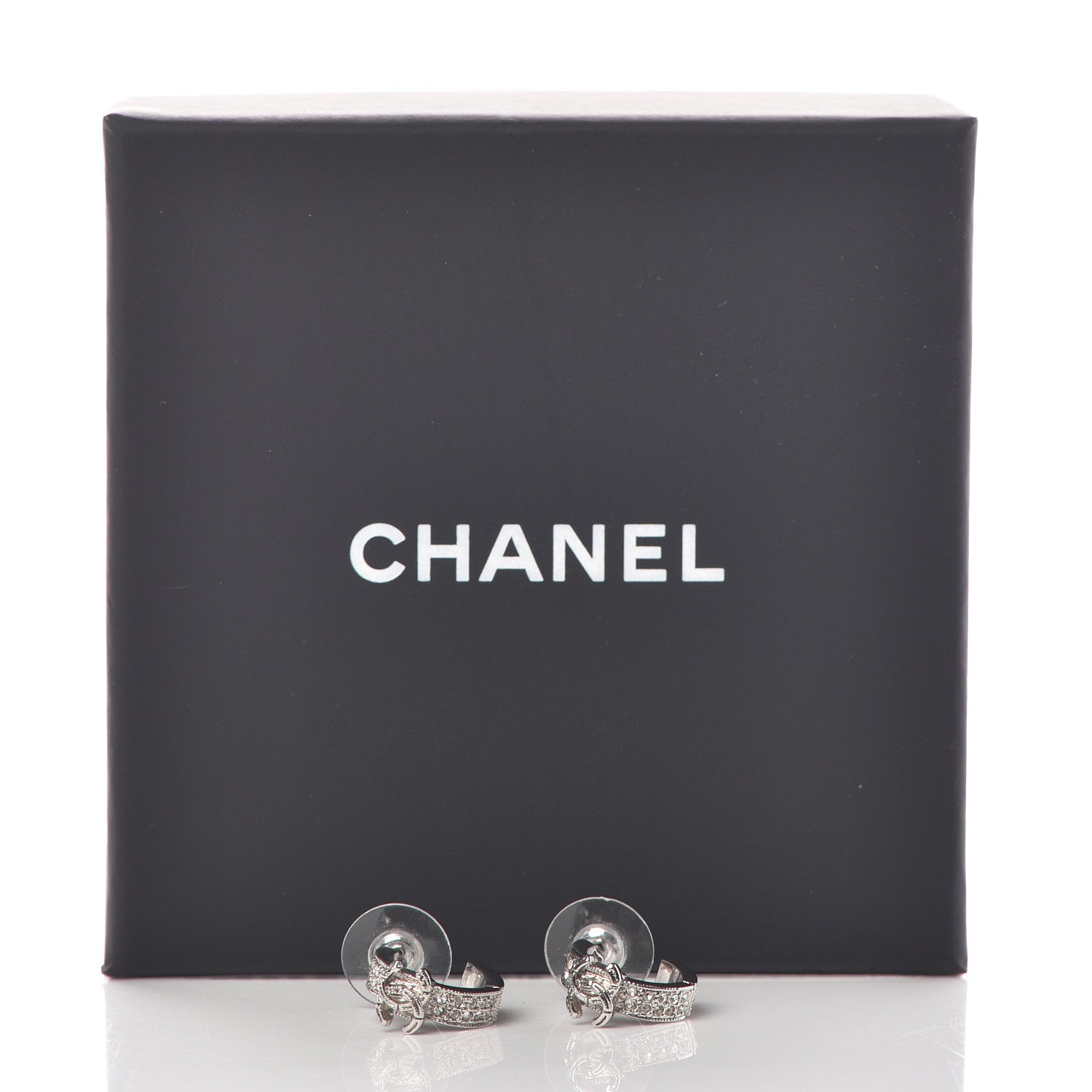 Chanel Crystal CC Hoop Earrings Silver 5 of 5