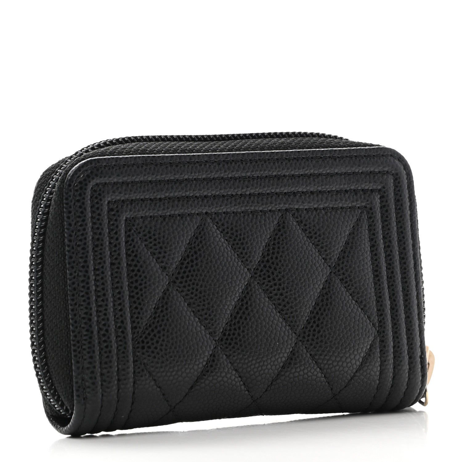 Chanel Caviar Quilted Boy Zip Around Coin Purse Wallet Black 3 of 8