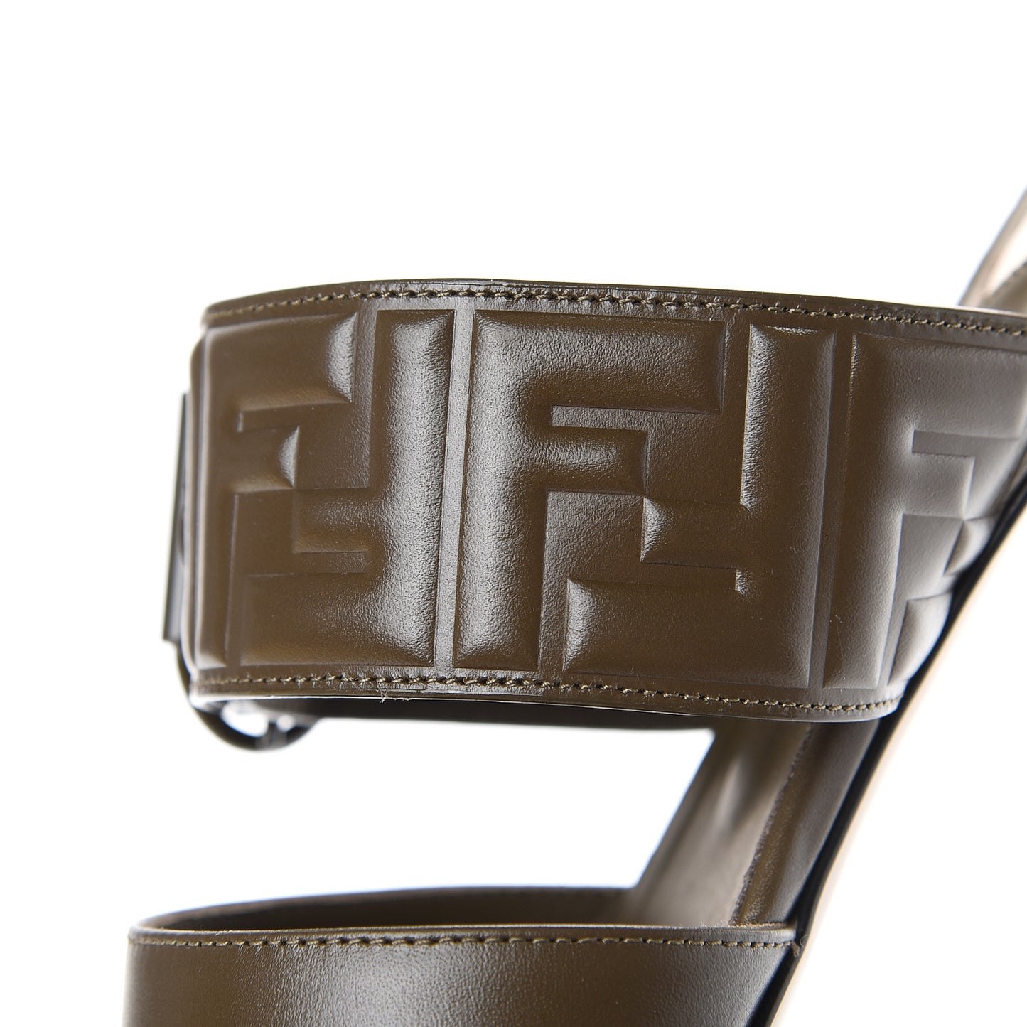 Vitello FF Embossed Buckle Flat Mules 39.5 Wood