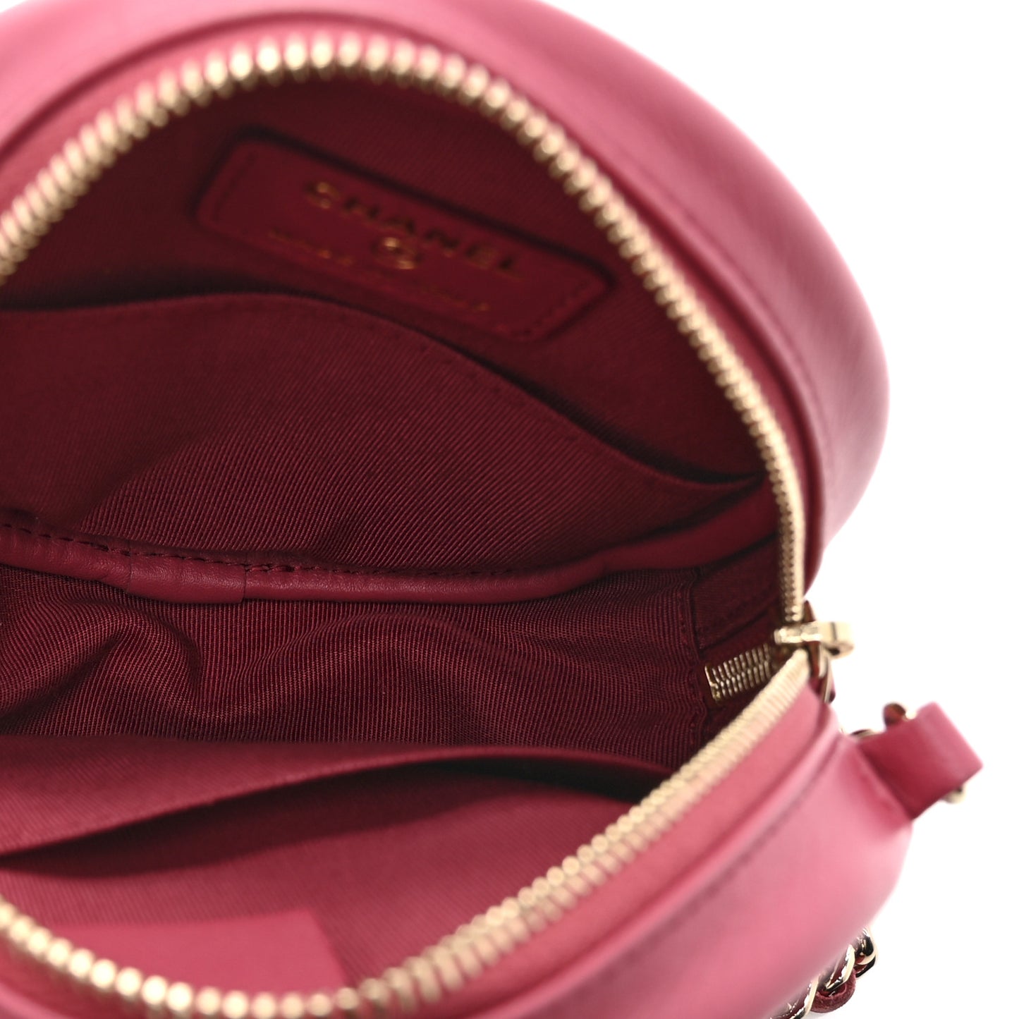 Lambskin Quilted Round Clutch With Chain Pink