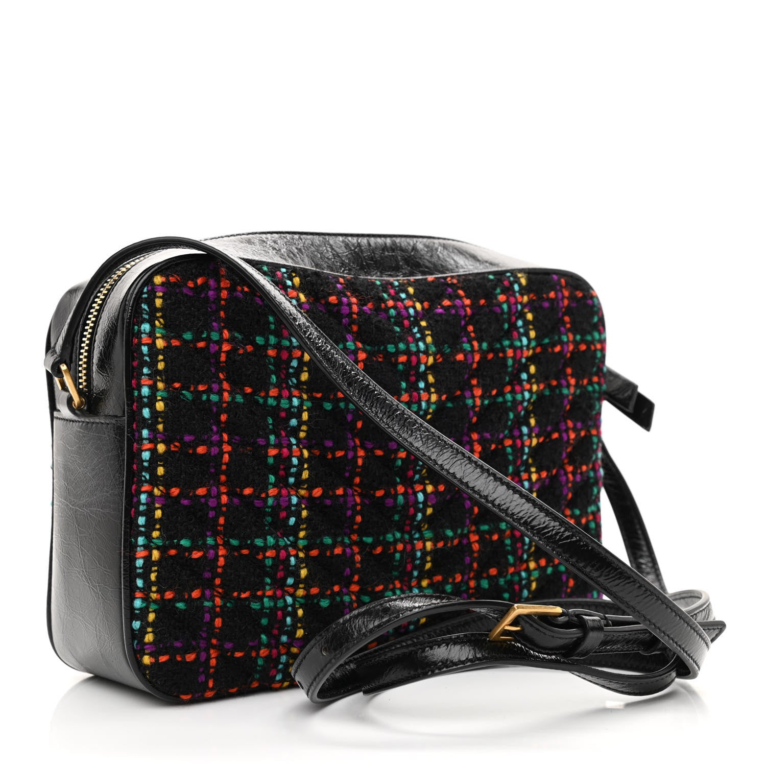 Saint Laurent Tweed Calfskin Monogram Lou Camera Bag Black 3 of 8