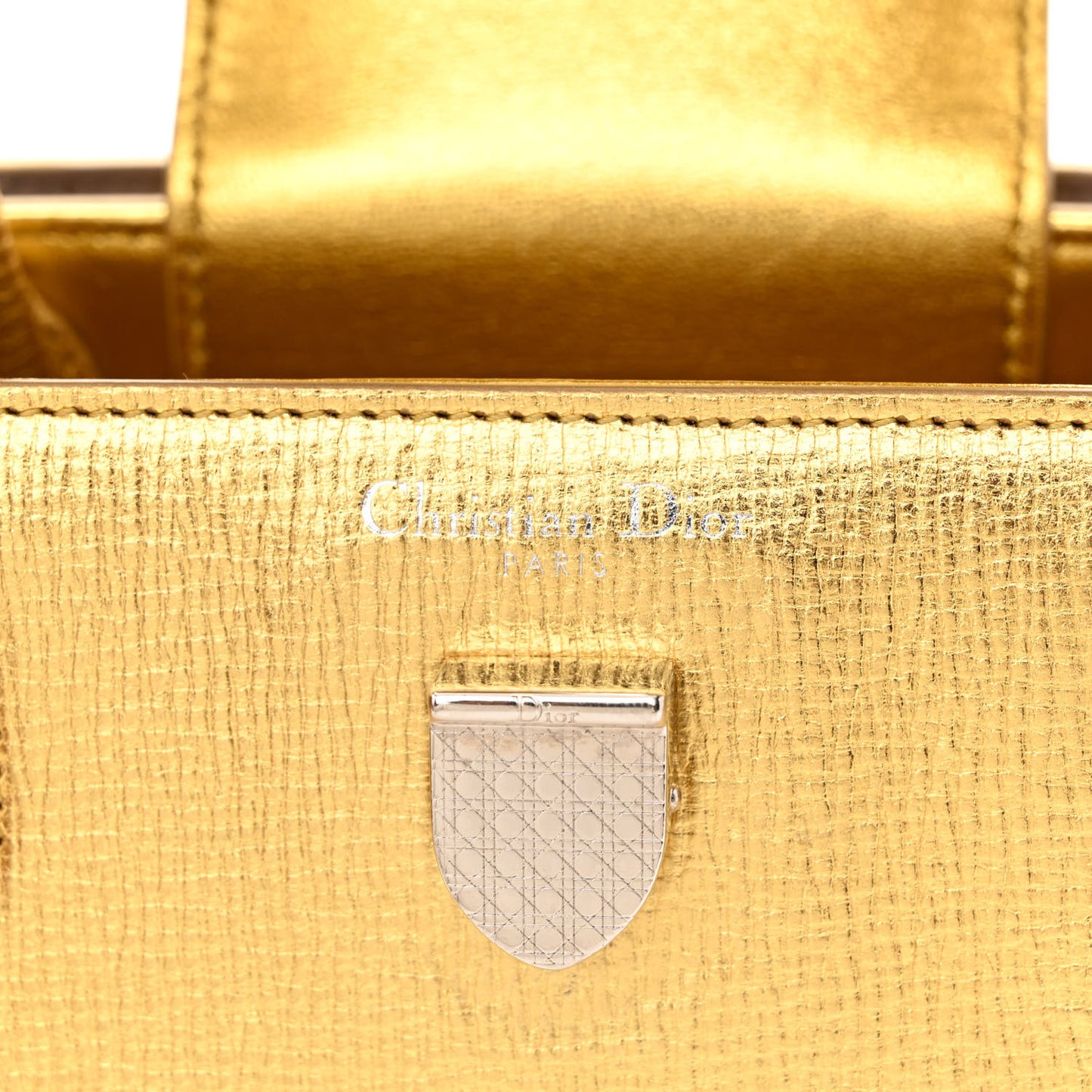 Metallic Grained Calfskin Mini Diorever Flap Gold