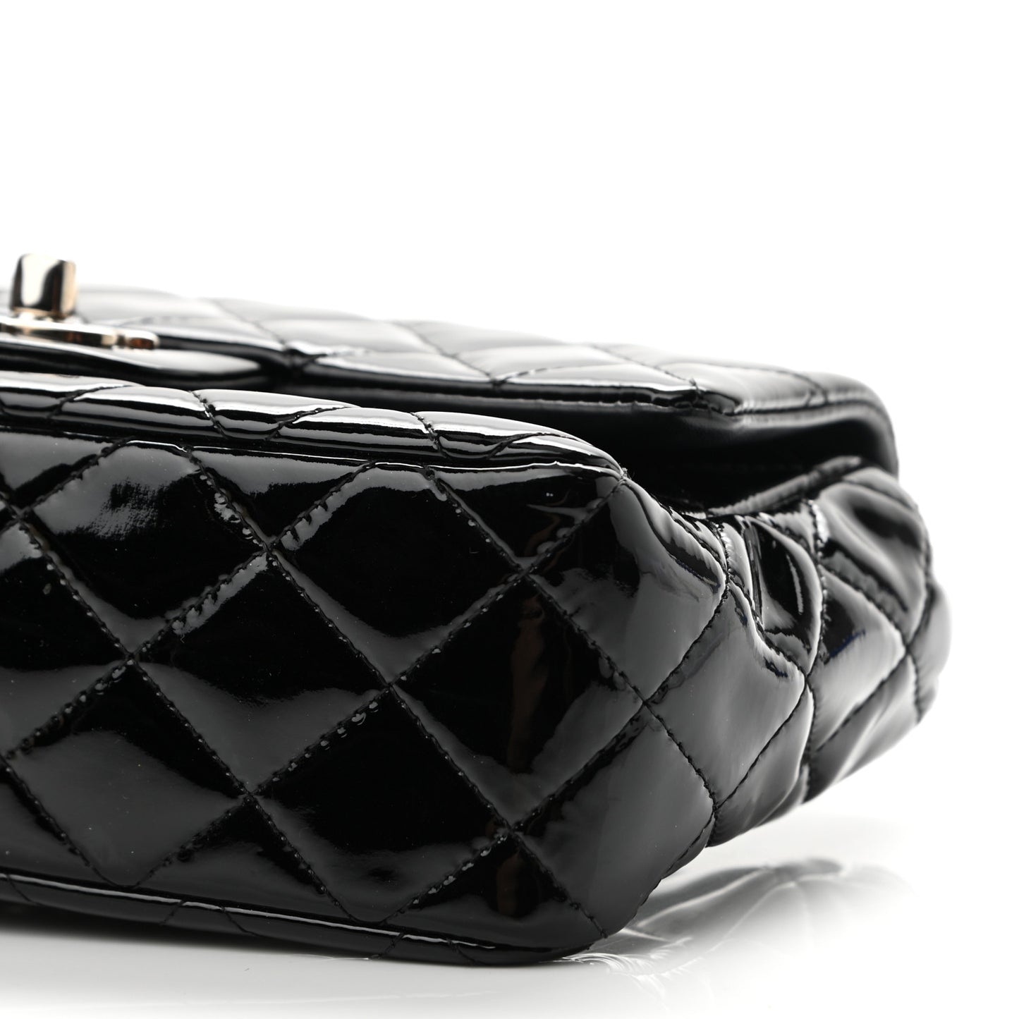Patent Calfskin Quilted Mini Rectangular Flap Black