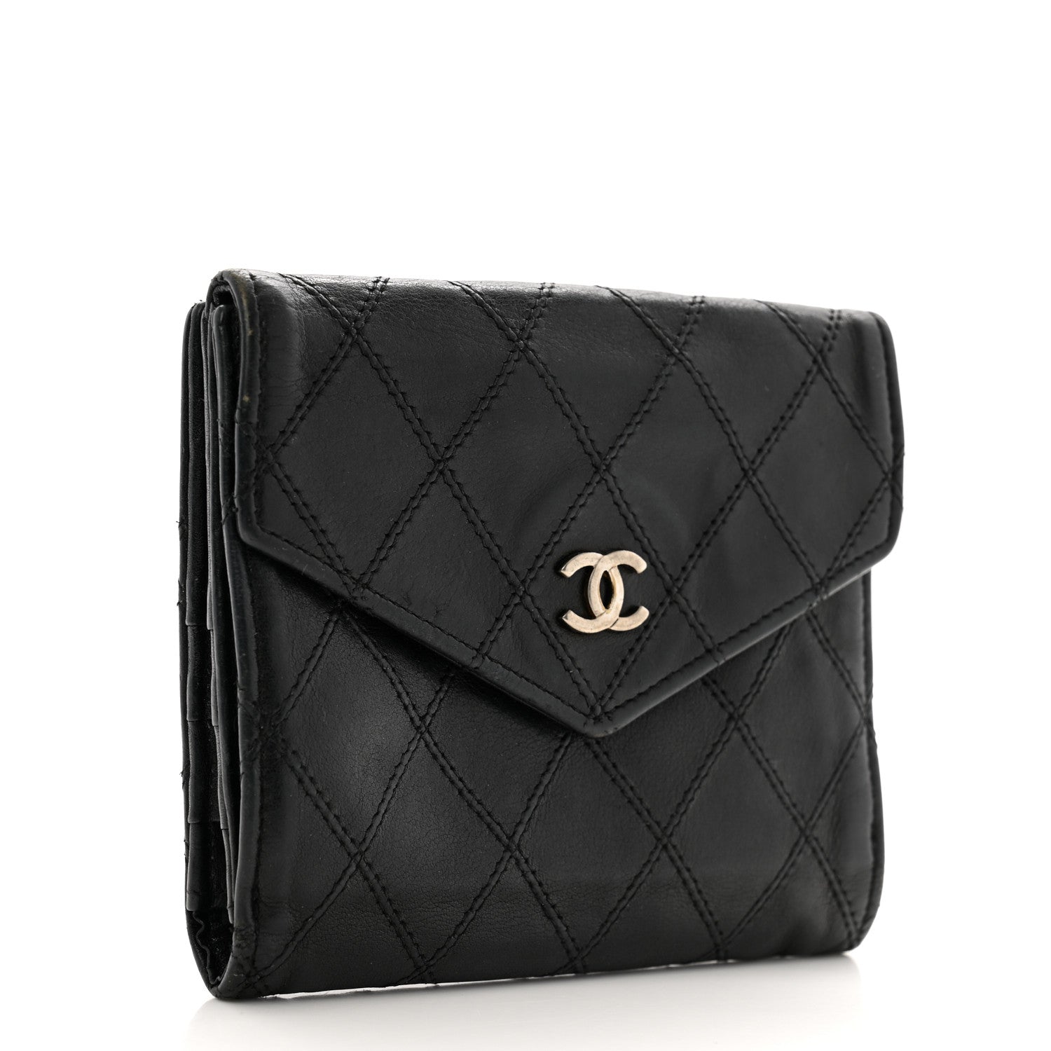 Chanel Lambskin Diamond Stitched Compact French Wallet Black 3 of 15