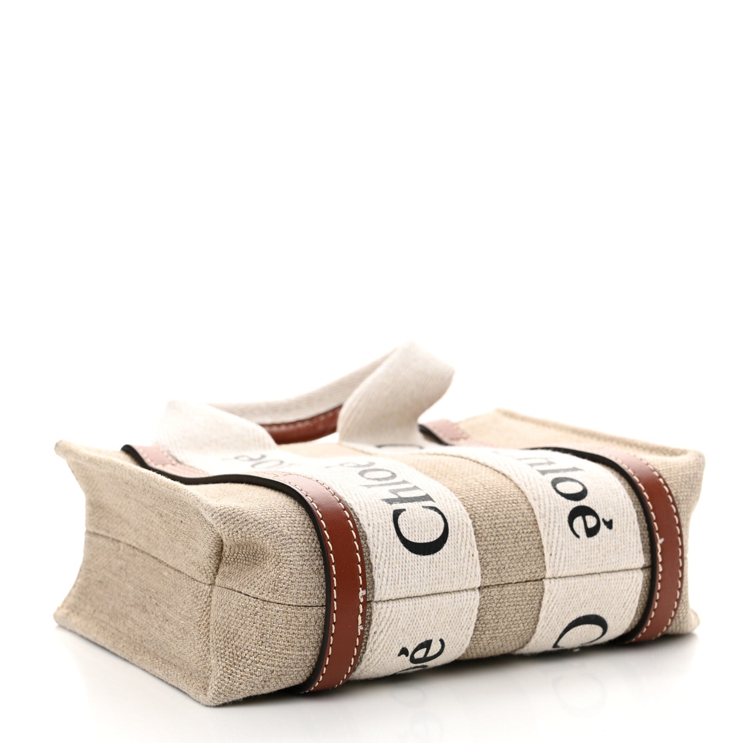 Cotton Calfskin Mini Woody Ribbon Tote White Brown