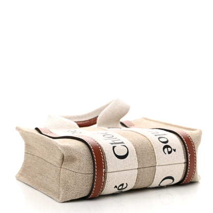 Chloe Cotton Calfskin Mini Woody Ribbon Tote White Brown 4 of 11