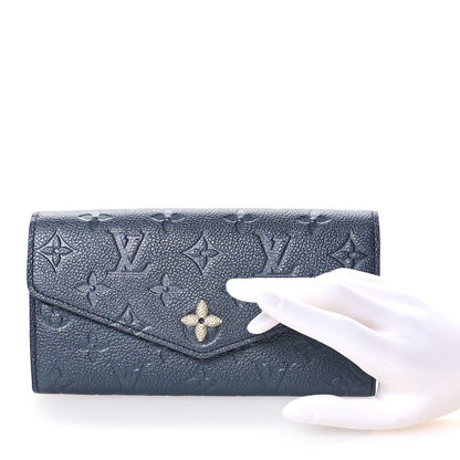 Louis Vuitton Metallic Empreinte Monogram Crystal Flower Sarah Wallet Navy Blue 2 of 6