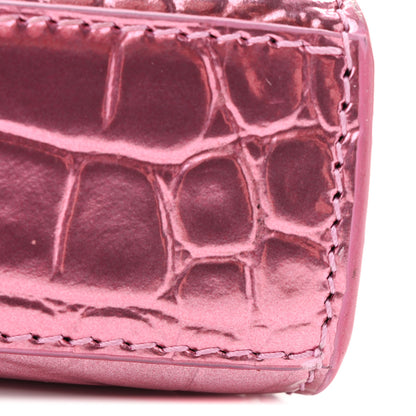 Balenciaga Metallic Shiny Calfskin Crocodile Embossed Hourglass Chain Bag Pink 10 of 13