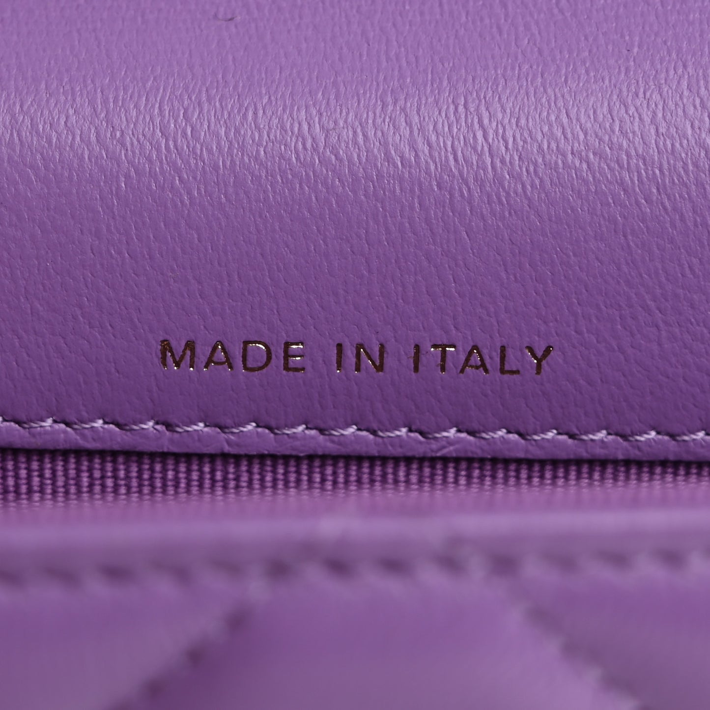 Lambskin Enamel Quilted Pending Clutch With Chain Purple