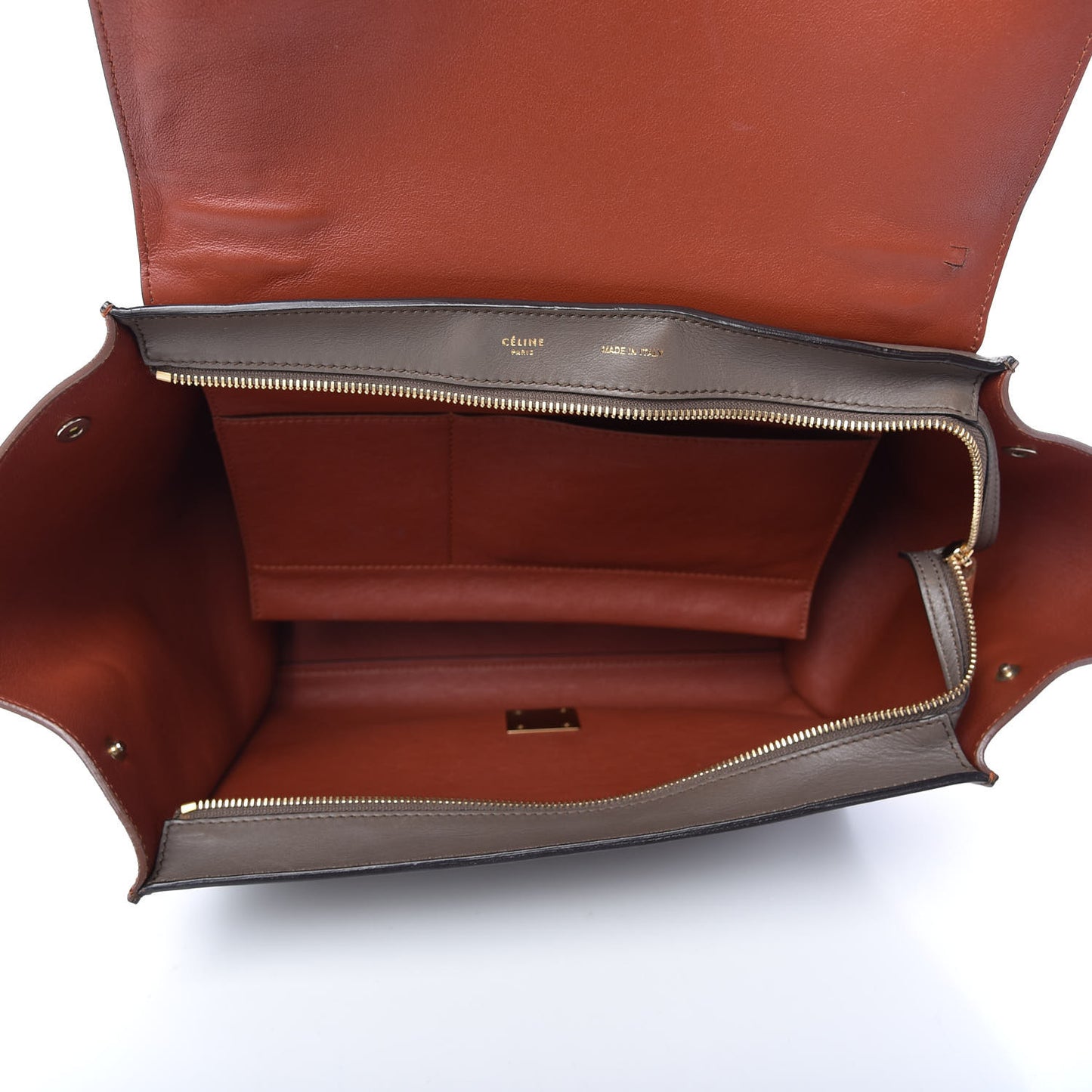 Smooth Calfskin Suede Medium Tri-Color Trapeze Terracotta