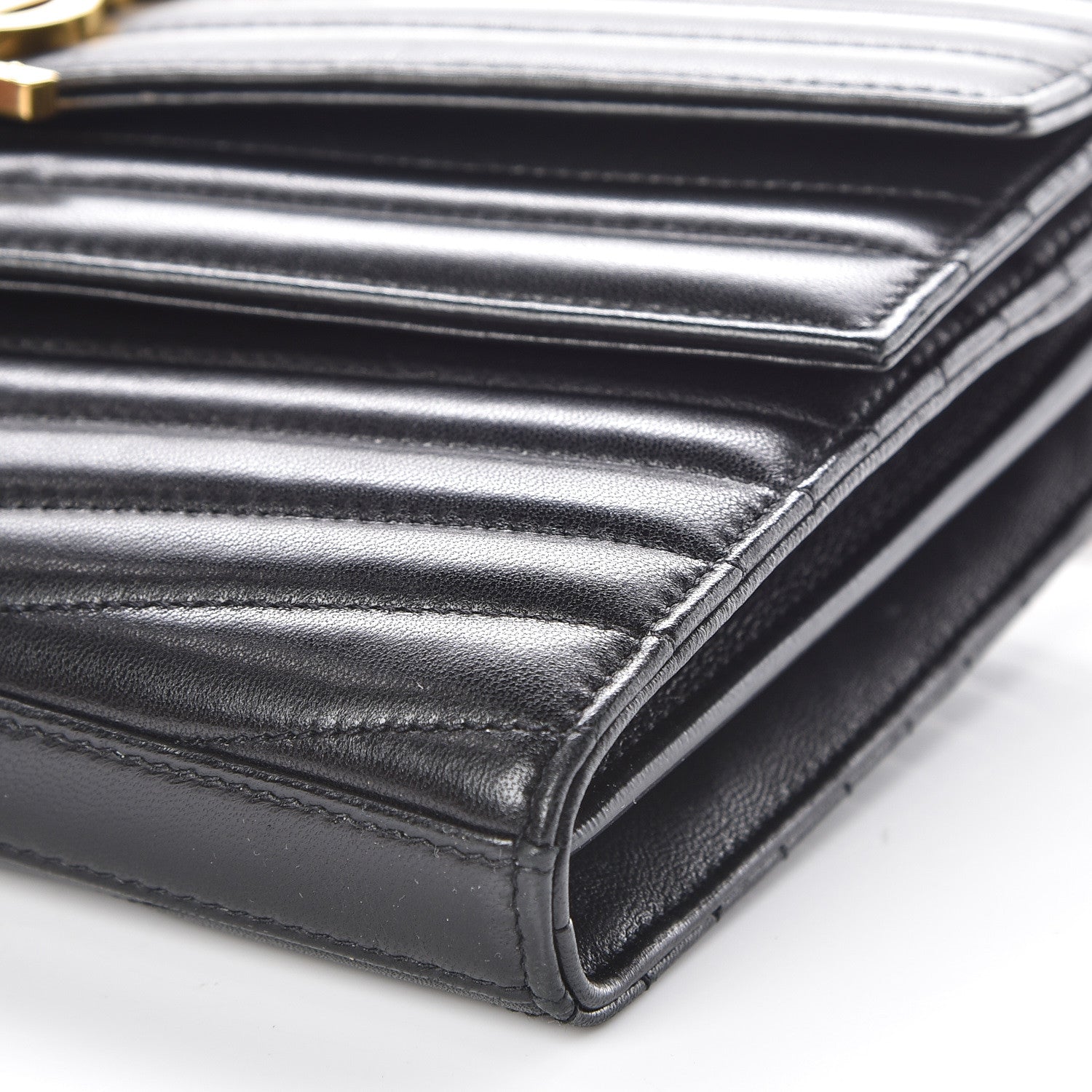 Saint Laurent Lambskin Matelasse Chevron Monogram Sulpice Chain Wallet Black 6 of 9
