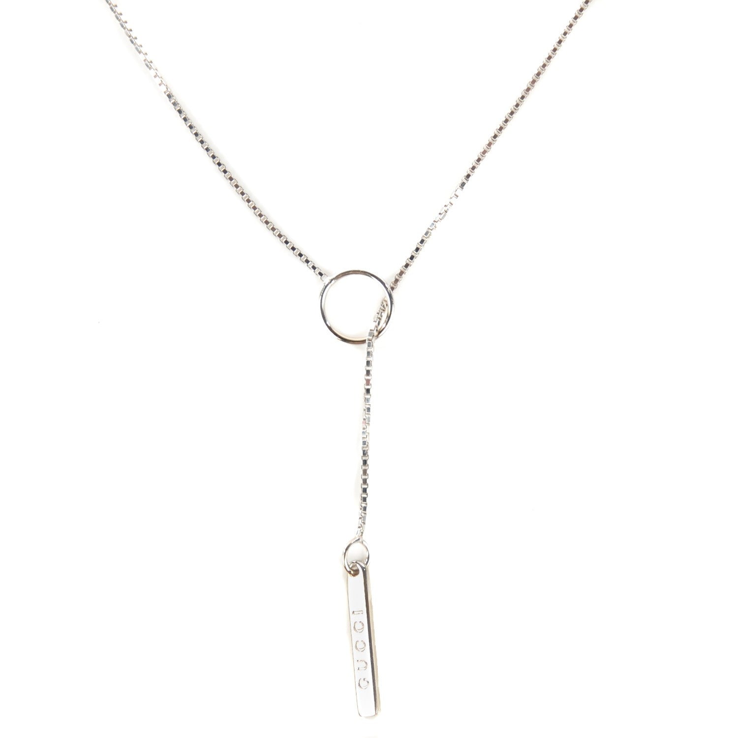 Gucci 18K White Gold 20mm Lariat Necklace 1 of 5