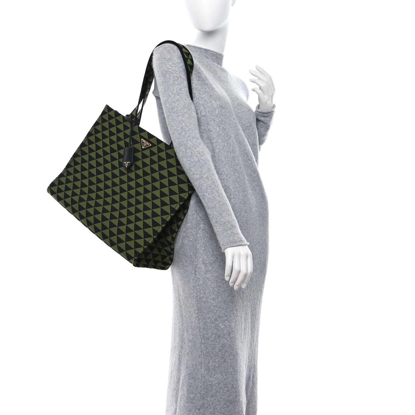 Jacquard Saffiano Triangolo Symbole Embroidered Shopping Tote Black Edera