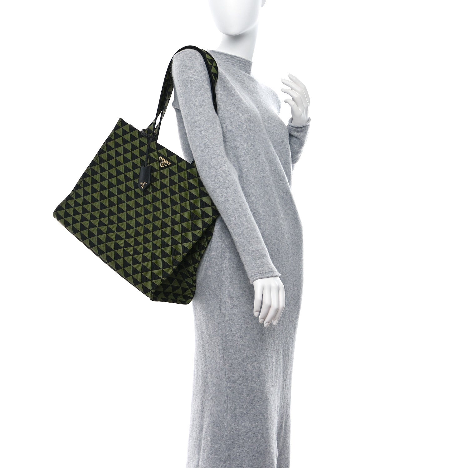 Prada Jacquard Saffiano Triangolo Symbole Embroidered Shopping Tote Black Edera 2 of 9