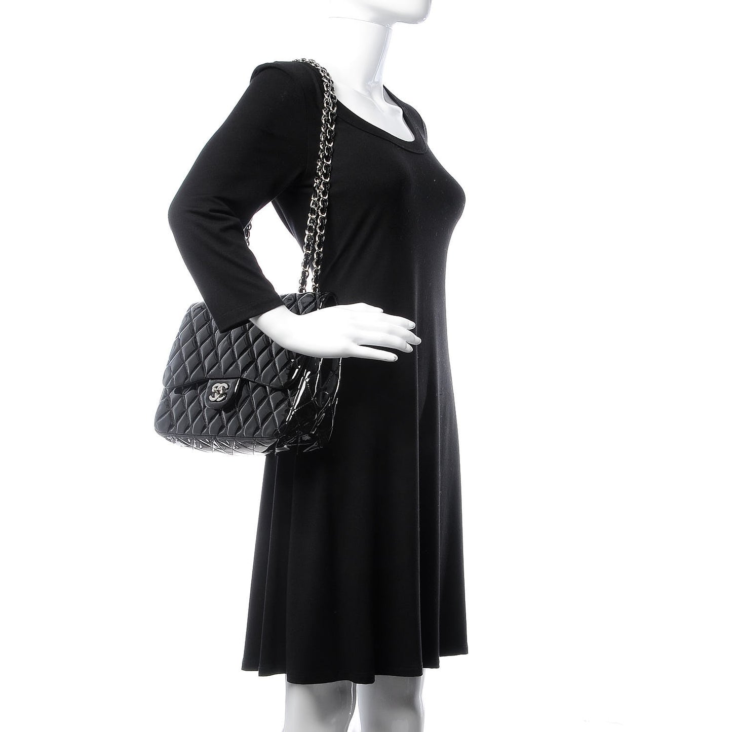 Patent Quilted Jumbo Single Flap Black
