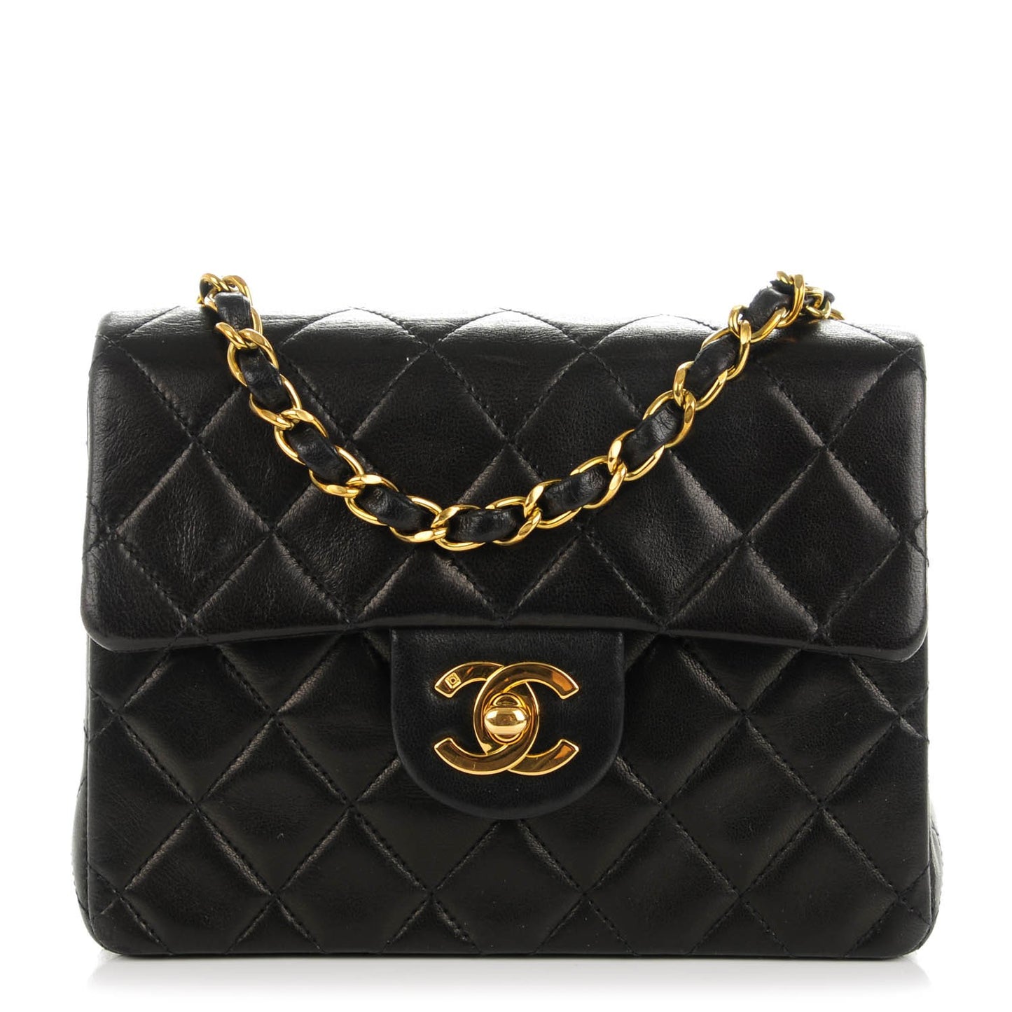 Lambskin Quilted Mini Square Flap Black