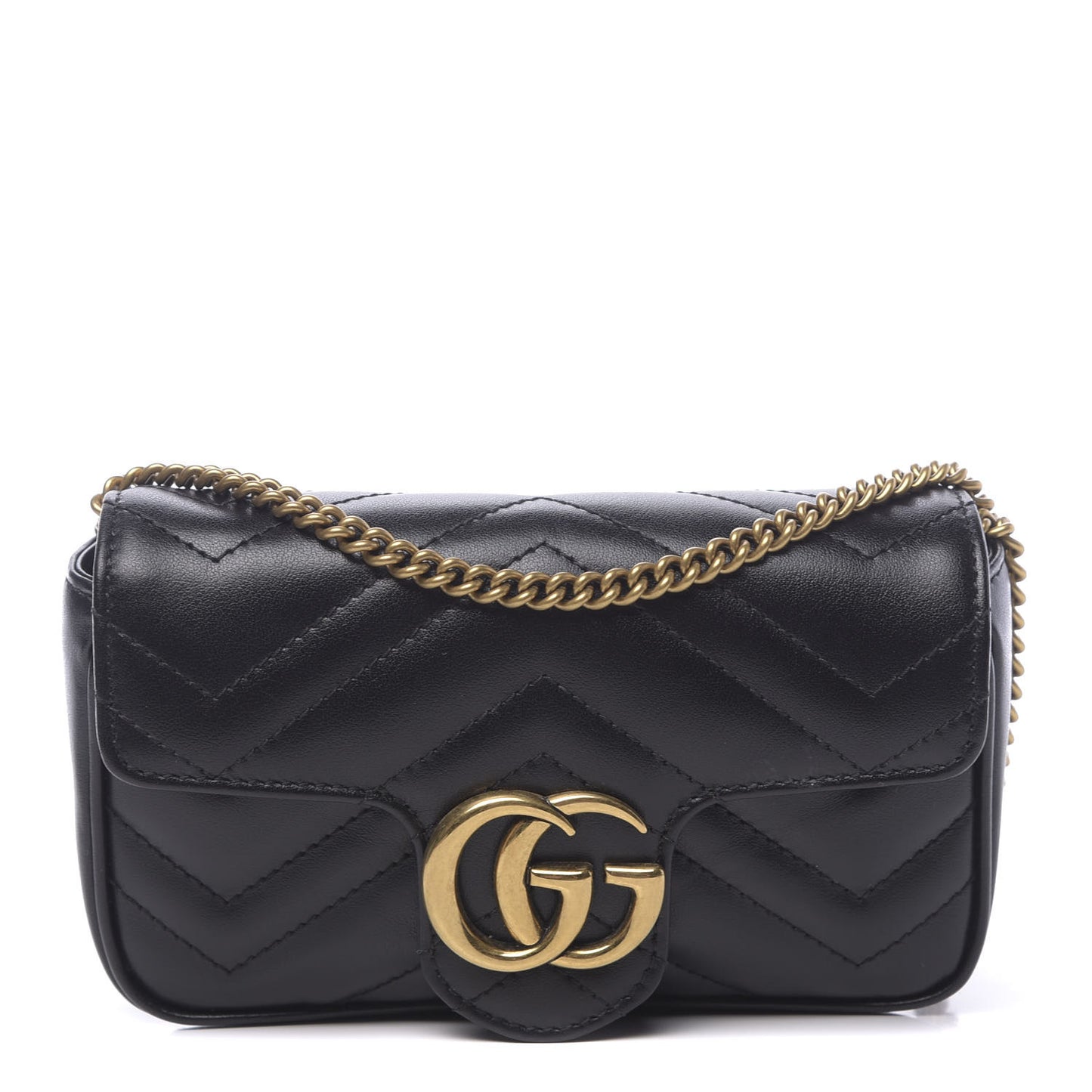 Calfskin Matelasse Super Mini GG Marmont Shoulder Bag Black