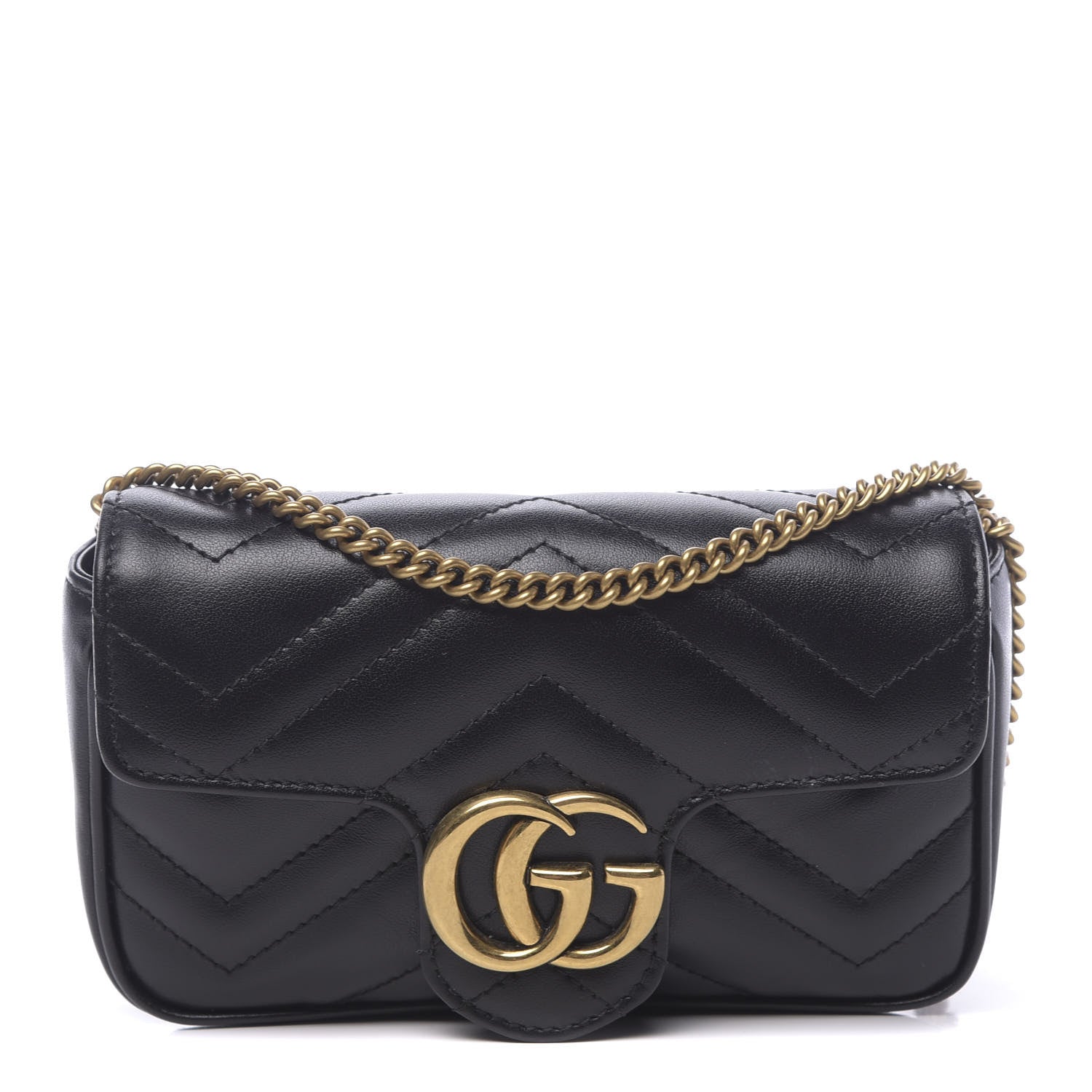 Gucci Calfskin Matelasse Super Mini GG Marmont Shoulder Bag Black 1 of 11